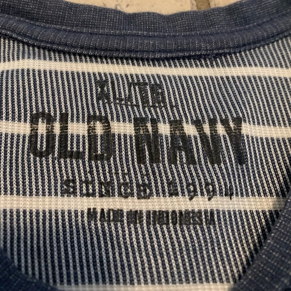 💜 Old Navy Men's XL Blue & White Striped Long Sleeve Thermal Tee Shirt - Picture 4 of 5